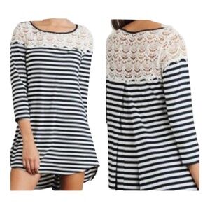 Striped And Lace Hi Low Dress Umgee Gray White Sz S